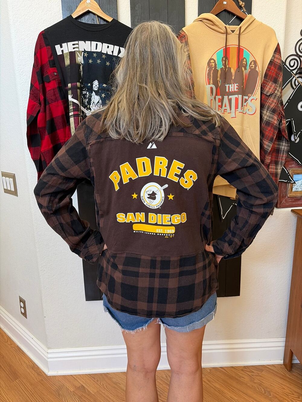 MLB San Diego Padres Upcycled Flannel Shirt Unisex Large L